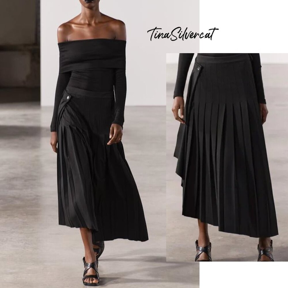 Zara Pleated Skirt ZW Collection Black NWT